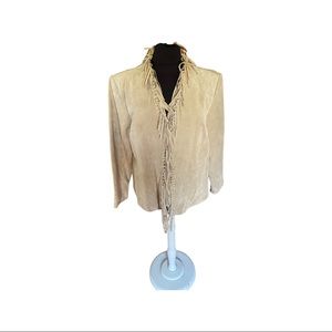 Vintage 90s tan leather fringe jacket